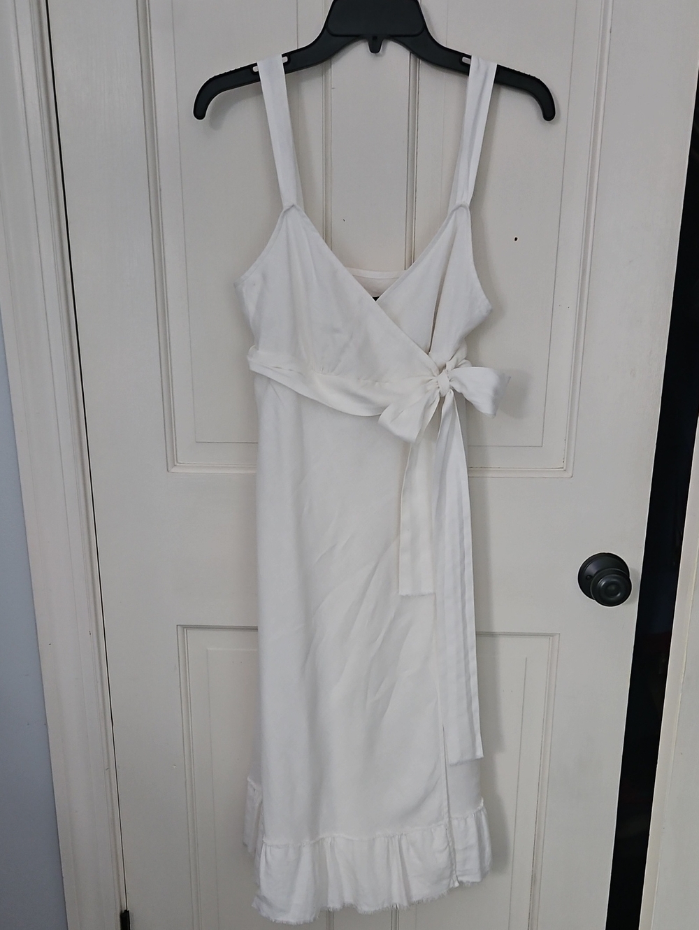 J. Crew White 100% Linen Wrap Tie Midi Dress